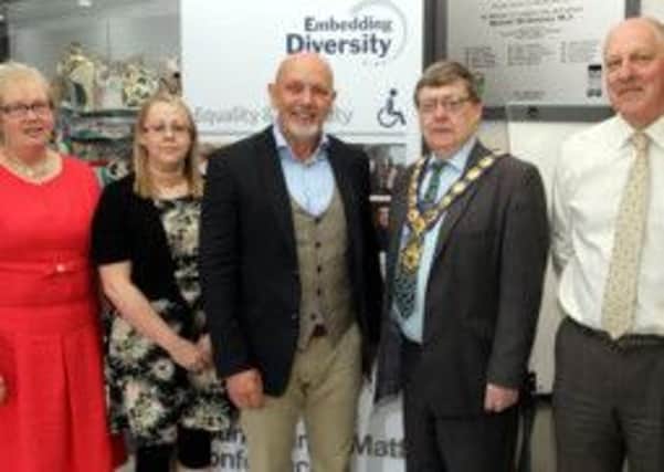 (L-R) Joanne Lucas (Cookstown Campus Manager, SWC); Mary ONeill (SWC); Billy Dixon (Communications and Lifestyle Consultant); Pearse McAleer (Chairman, Cookstown District Council) and Thomas Bradley (Equality Officer, SWC) pictured at the recent Young Minds Matter conference, aimed at addressing mental health issues among young people.