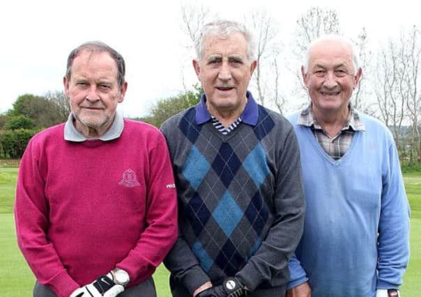 Derek McCully, Cecil McGinty and Mervyn Whiteside who took part in the Sunstart Bakery-sponsored competition at Ballymena Golf Club. INBT 21-802H