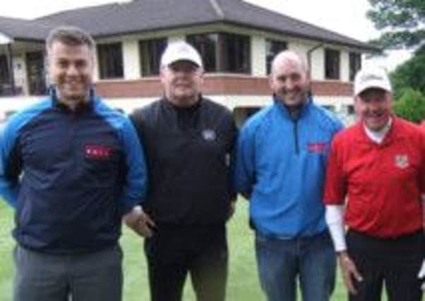 (L-R): Connor Doran, captain of the B&D team who smashed Massereene in the third round, with three members of his squad, Jim Carvill, Colin Wilton and Ken Stevenson.