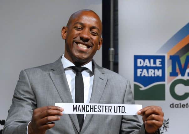 Press Eye - Northern Ireland 27th May 2014 
The Draw for the Dale Farm Milk Cup N.I Football Tournament at W5 today.
Former Man Utd,Celtic and England player, Dion Dublin 
©Russell Pritchard / Presseye
