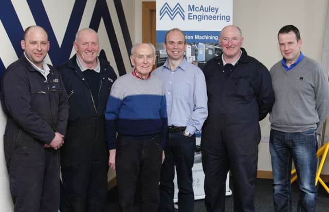 William with work colleagues Terry Glenn, Robin Neill, Mervyn Doey, Jonathan McAuley MD and David Condell, General Manager. INBM23-14 S