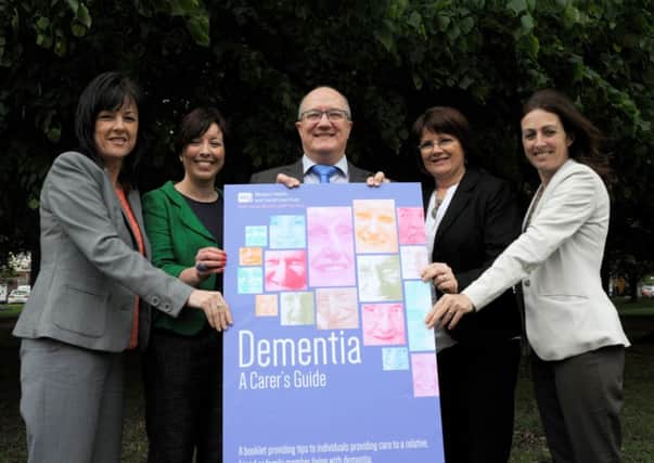 Pictured launching the new Western Trust Dementia Carers Guide are (L-R): Majella Magee, Western Trust Older Peoples Service Improvement Lead; Dr Gillian Mullan, Western Trust Consultant Lead Clinical Psychologist for Older People; Alan Corry Finn, Western Trust Director of Primary Care and Older Peoples Services; Siobhan Sweeney, Public Health Agency and Pauline Casey, Western Trust Acting Head of Service for Older Peoples Mental Health Services.