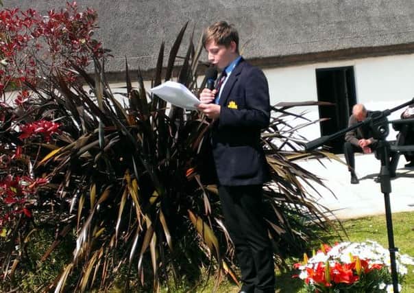 Downshire student Ross Lough launching Carrickfergus in Bloom 2014. INCT 23-703-CON
