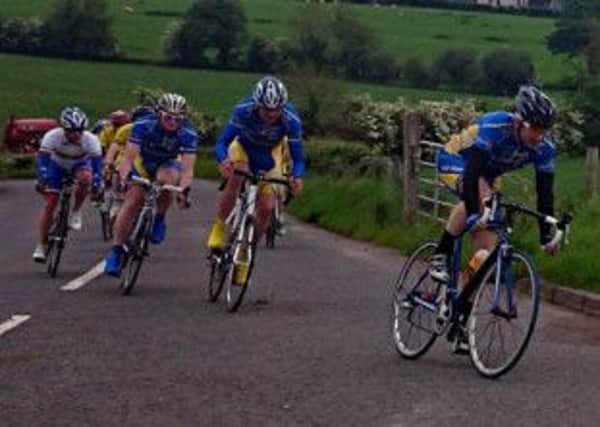 Clive Adamson leads last Tuesday nights West Down Wheelers club road race at Katesbridge followed by John Clyde and John Kernaghan.