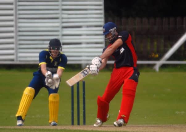 Shaheen Khan going on the offensive against Fox Lodge at The Lawn on Saturday.