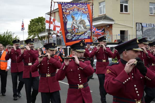 The new banner of Britannia L.O.L. 1912 was paraded through the Fountain for the first time on Saturday. INLS2214-208KM