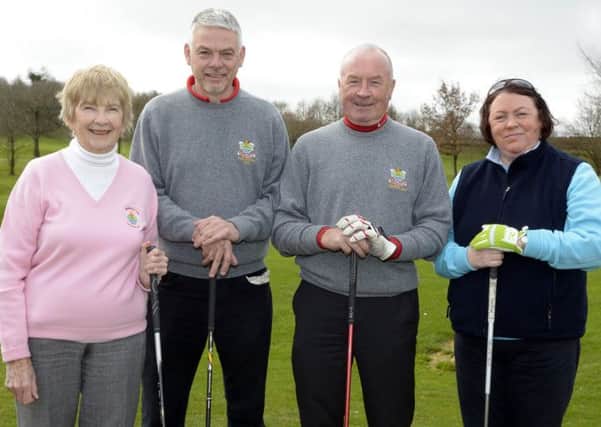Club Vice Captain Bill McCandless (second from left), who finished third in the Bank Holiday Medal. Also included are Captain Noel McSherry, Lady Captain Denise McBrien and Honorary Member Teresa McConville INBL11-249EB