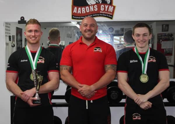 Andrew Burrows, gym owner Aaron McGonigle and Matthew Henry