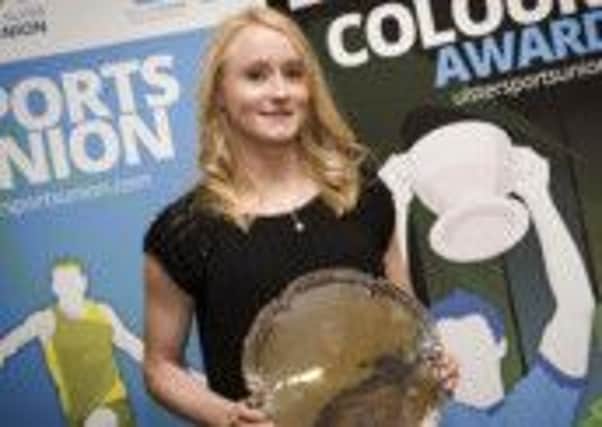 Amy Foster receiving the Silver Salver at the University of Ulster Sports Awards.
