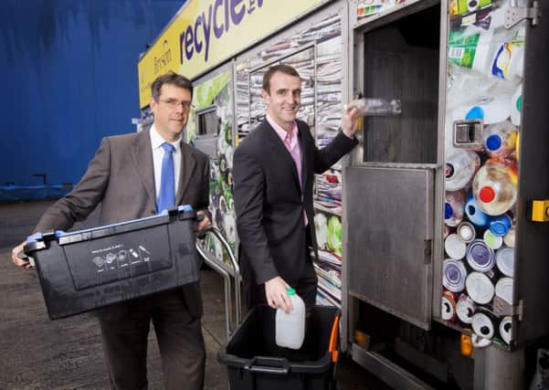 Eric Randall, director of Bryson Recycling and Environment Minister, Mark H Durkan MLA experience first-hand a range of innovative Bryson products that are helping to provide a pioneering approach to recycling across the UK.