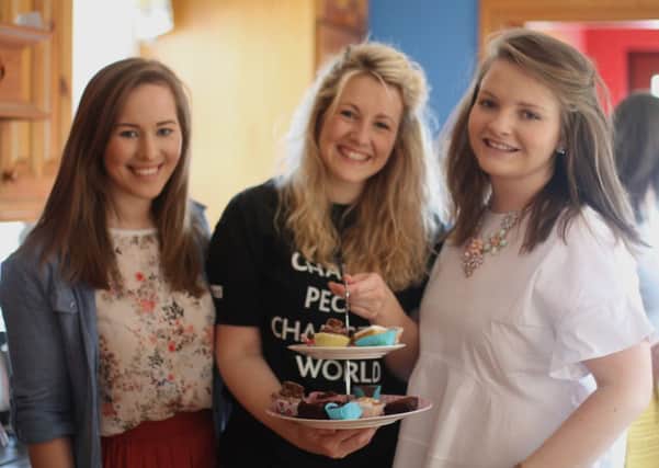 Tearfund volunteer Kerry Gilbert (centre) with friends Catherine Paul (left) and Niav Watters (right) at the coffee morning