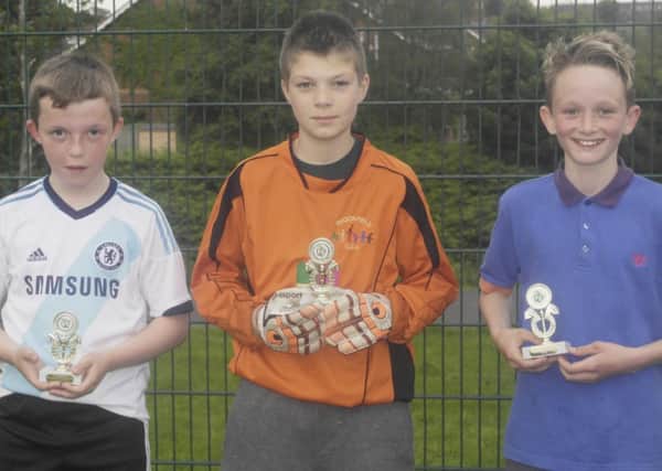 Man of the Match for each estate (l-r) Cline Rd Josh Martin, Brookfield Enrico Scappattici and Edenderry Pk Jake Gorman.