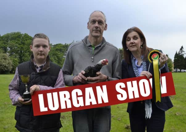 Jay Bunting, Trevor Gardiner and Show Secretary Michele Doran pictured promoting the fantastic Poultry display which is promised at Lurgan Show. INLM2314-803con