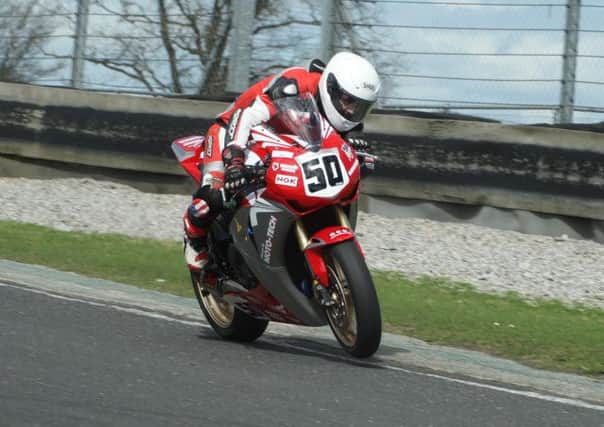 Mark Glasgow fights to keep his front wheel on the track at Mondello. Picture: Roy Adams.