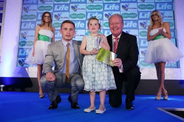 Press Eye - Belfast - Northern Ireland - 30th May 2014 - 
Picture by Kelvin Boyes / Press Eye 
Spirit of Northern Ireland Awards at the Culloden Hotel Belfast.

Winner  - U105 Young Persons' Award -Rose Doherty, Carl Frampton + Julian Simmons and  her mum Orla