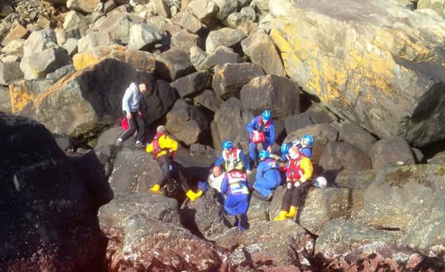 Red Bay Lifeboat and Ballycastle  Coastguard crew at Fair Head on Sunday.INBM25-14S