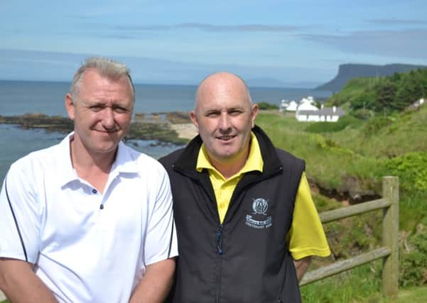 Lisburn GC players Barry McQuillan and Andrew Gilmore at Ballycastle.