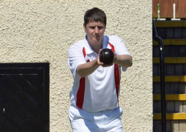 Andrew Robinson lines up his bowl for Larne in their Irish Cup game against Ballycastle. INLT 25-004-PSB