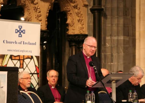 The Most Revd Dr Richard Clarke, Church of Ireland Archbishop of Armagh and Primate of All Ireland, giving his presidential address at this morning's General Synod at Christ Church Cathedral, Dublin (taken by me: credit Paul Harron, Church of Ireland Press Office if you need to).