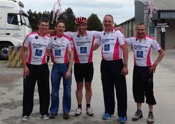 VC Iveagh members  Dan, Gordon Mark Shilliday, Paul Jackson the Long Way Home organizer, Jonny Cromie and Davy Cartmill on the completion of the three day, 365 mile lap around Northern Ireland event.
