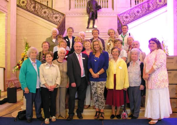 Members of the Banbridge Terfoil Guild with their guests from the Dublin on their tour of Parliament Buildings, Stormont with their host Ulster Unionist MLA Jo-Anne Dobson.