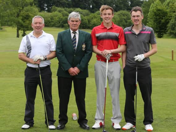 Galgorm Castle Golf Club captain John Carruthers with Davy Millar, Norman Reid and Jordan Millar who competed in John's Captain's Day competition. INBT 25-175CS