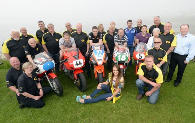 PACEMAKER, BELFAST, 18/6/2014: Miss Armoy Rachael Davis is joined by Jamie Hamilton, Connor Behan, Paul Robinson, William Dunlop and Sam Dunlop and Armoy Club members at the launch of the RiverRidge Recycling Armoy Road races at the Bayview Hotel in Portballintrae today.  The races will take place 25-26 July.
PICTURE BY STEPHEN DAVISON