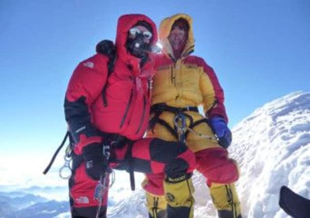 Dromara adventurer Noel Hanna (right) with Dublin man Derek Mahon at the summit of Mount Everest.