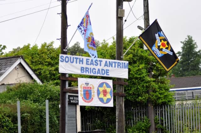 Flags erected on the Station Road Greenisland. INCT 26-136-GR