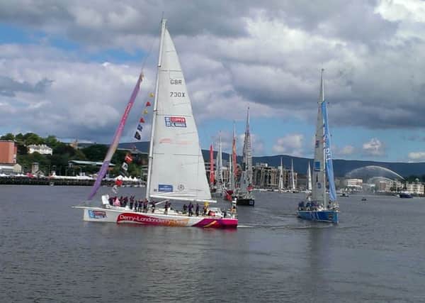 The Derry-Londonderry-Doire crew head the Parade of Sail