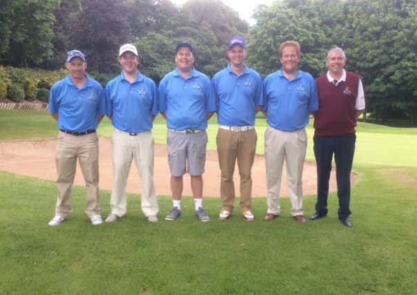 The Dunmurry Senior Cup team who qualified for the Ulster Finals at Royal Portrush in August - from left Glen McAuley, Stephen Crowe, Ian Moore, Graeme Dickson, Darren Crowe and Club Captain Lawrence Patterson.