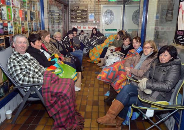 Some of the Garth Brooks fans who are camping out overnight outside Skelton Travel to make sure of getting tickets for the Dublin concert. INLM05-205.