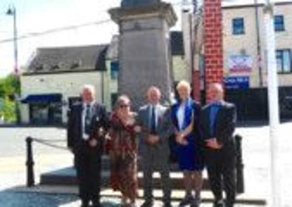 Brian Hagan, Branch Chairman, Dromore RBL, Mrs Ellie Wilson, Colin Ward, Branch Secretary, Councillor Olive Mercer and Will Lough, RBL Member at last week's Act of Remembrance at Dromore War Memorial.