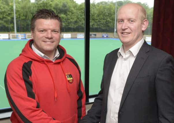 Head of Senior Hockey Douglas Anderson welcomes new Coach of the Ladies 1st XI Robin Madeley to Havelock  Edward Byrne Photography INBL1427-218EB