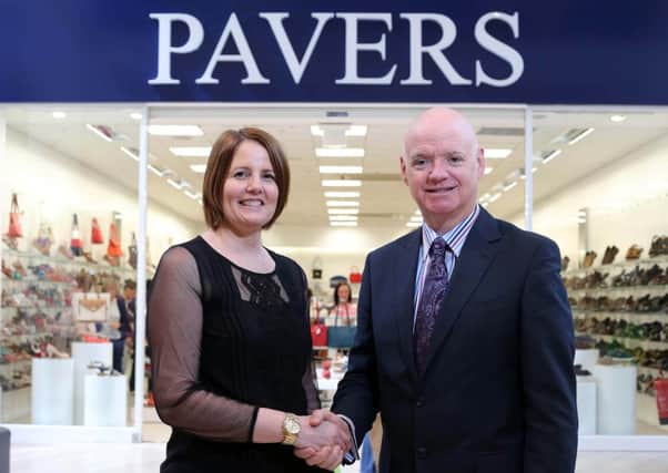 Pavers store manager Sonje Cromie with Rushmere centre manager Martin Walsh at the annoucement. Picture by Darren Kidd /Presseye.com