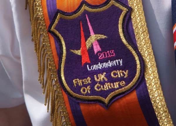 One of the new UK City of Culture collarettes worn by officers of the City of Londonderry Grand Orange Lodge on Friday. INLS2913-145KM