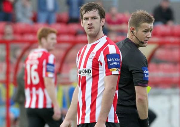 Derry City's Ryan McBride is a major doubt for tomorrow night's game at Park Avenue. Picture by Margaret McLaughlin