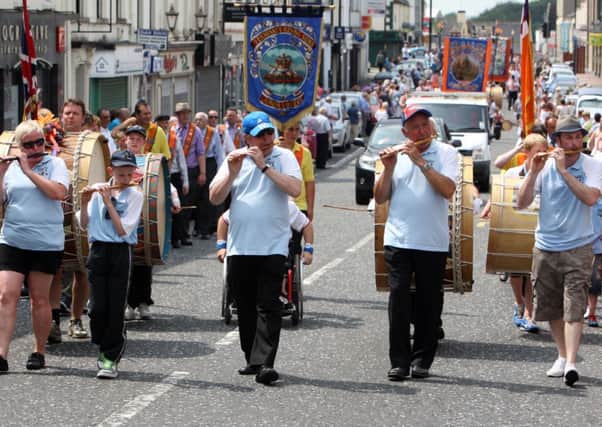 Fife and drummers parading along Wellington Street at last year's Ballymena twelfth. INBT28- BALLYMENA TWELFTH