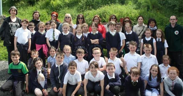 As part of a European teacher visit to local primary school. Ballycastle Ranger Daniel McAfee was approached by St Patrick's and St. Brigid's Primary School to gave a guided walk of Ballycastle Forestry for the European visitors and a p5 class. INBM29-14 S