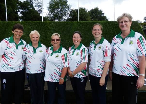Ballymena Bowling Club members Jennifer Dowds (third left), Donna McCloy (fourth left) and Barbara Cameron (far right) who are stepping up their preparations for the forthcoming Commonwealth Games in Glasgow. Also included are Northern Ireland team-mates Mandy Cunningham, Catherine McMillen and team manager Sally McGarel.