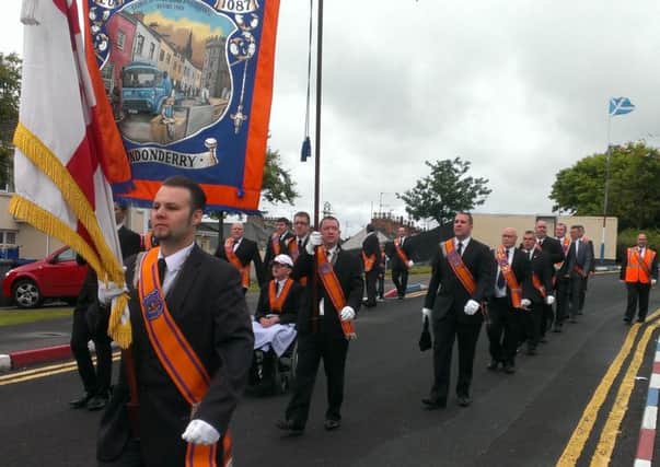 Brethren from Newbuildings Victoria parade out of The Fountain