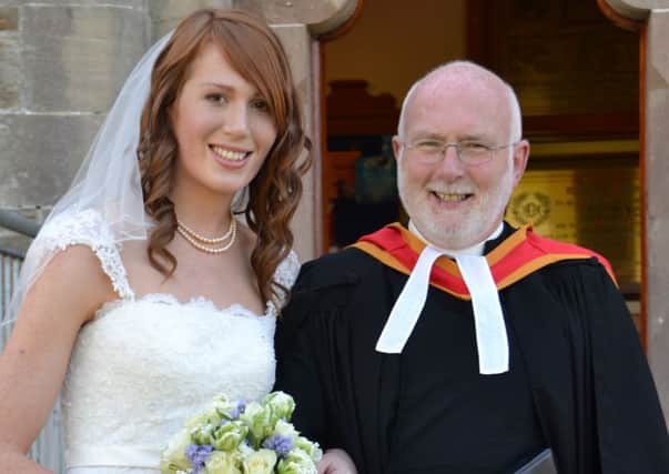 Rev Dr Stewart Jones with his youngest daughter, Rachel, on her wedding day.