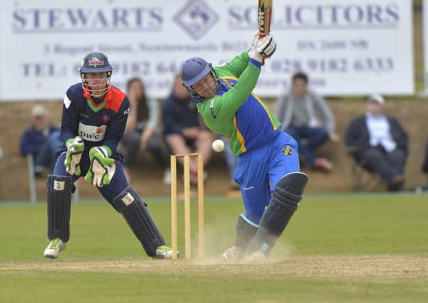 Mandatory Credit: Rowland White/PressEye
Cricket: Newstalk Inter-Provincial Trophy
Teams: Northern Knights v North West Warriors
Venue: The Green, Comber
Date: 13th July 2014
Caption: Mattie Moran, North West