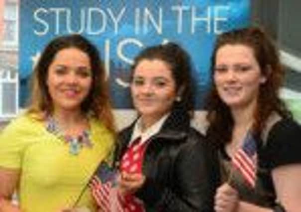 Study USA students Caoimhe Rose Rafferty, Clare Hamill (middle) and Lauren Millar at the British Councils Orientation event at the University of Ulster, June 26
