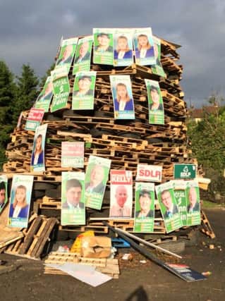 Election poster on the Beechland Eleventh Night Bonfire in Magherafelt.