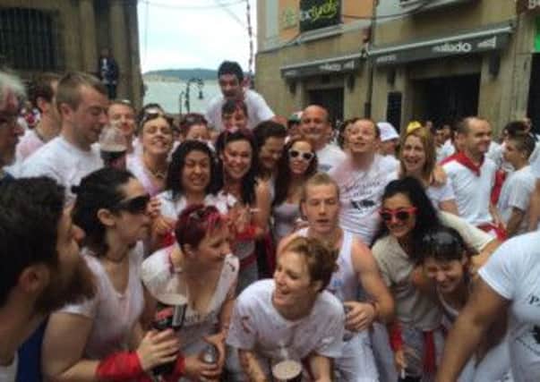 At the Running of the Bulls in Spain