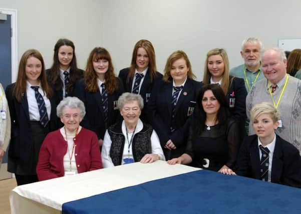 Residents of Somme Park, who took part in an Intergenerational Group project with the theme of 'The Life and Times of Somme Park and Lisneal' with pupils from Lisneal College earlier this year. 
Included, seated from left, are Sylvia Sheane, Doris Grieve, Ursula Bradley and Natalie McCloskey. Standing, from left, are Jane Bowman, Clanmill Housing, Dermot Duddy and Hugh Mahon. (DER0614PG055)