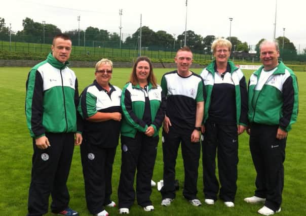 Ballymena's Commonwealth Games contingent, pictured prior to departing for Glasgow. From left: Steven Donnelly (boxing); Jennifer Dowds, Donna McCloy, Barbara Cameron (all lawn bowls); Ryan Connor (cycling team manager); Jim Baker (bowls team manager). Missing from the picture is Kirsty Barr (shooting).
