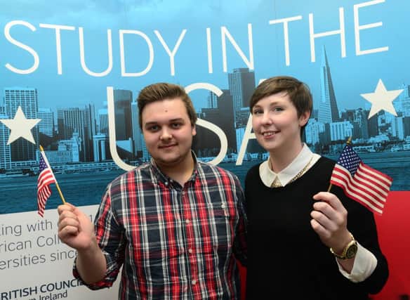 Making waves: Study USA student Jordan Colgan is picture with Helen McBride from the British Council at the Study USA Orientation event at the University of Ulster, Belfast on June 26. INBM30-14S
