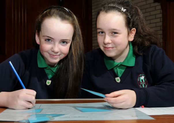 Holy Trinity Primary School pupils Aoife and Asling captured at the "Fun Maths" Day held on Monday morning of this week organised by the Business Education Partnership and delivered by Senatus.INMM1014-381SR